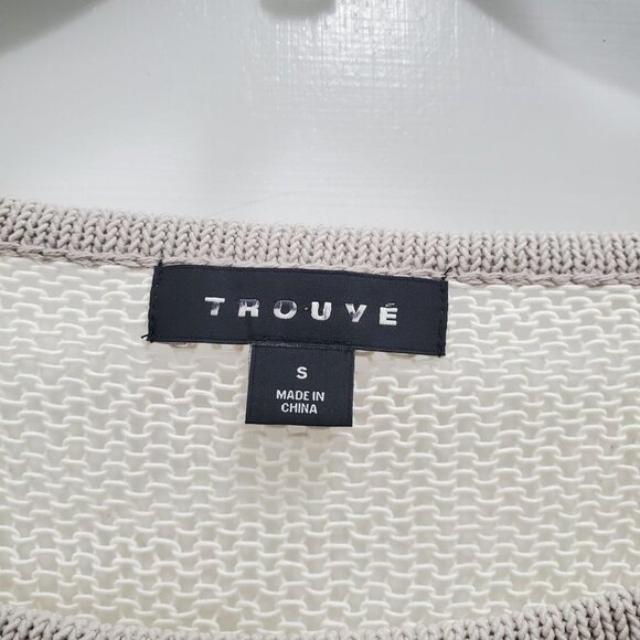 Nordstrom | Trouve Women's Cream Taupe Mesh Open Knit 3/4‎ Sleeve Sweater Size S - Picture 3 of 5